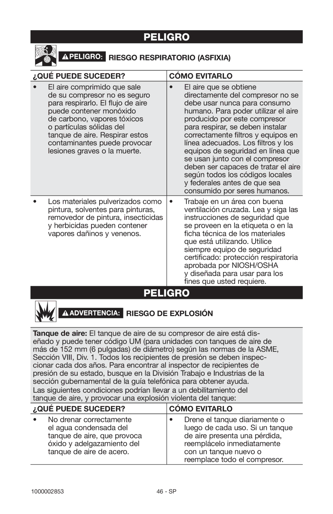 Porter-Cable 1000002853 instruction manual Riesgo DE Explosión, ¿QUÉ Puede SUCEDER? Cómo Evitarlo 