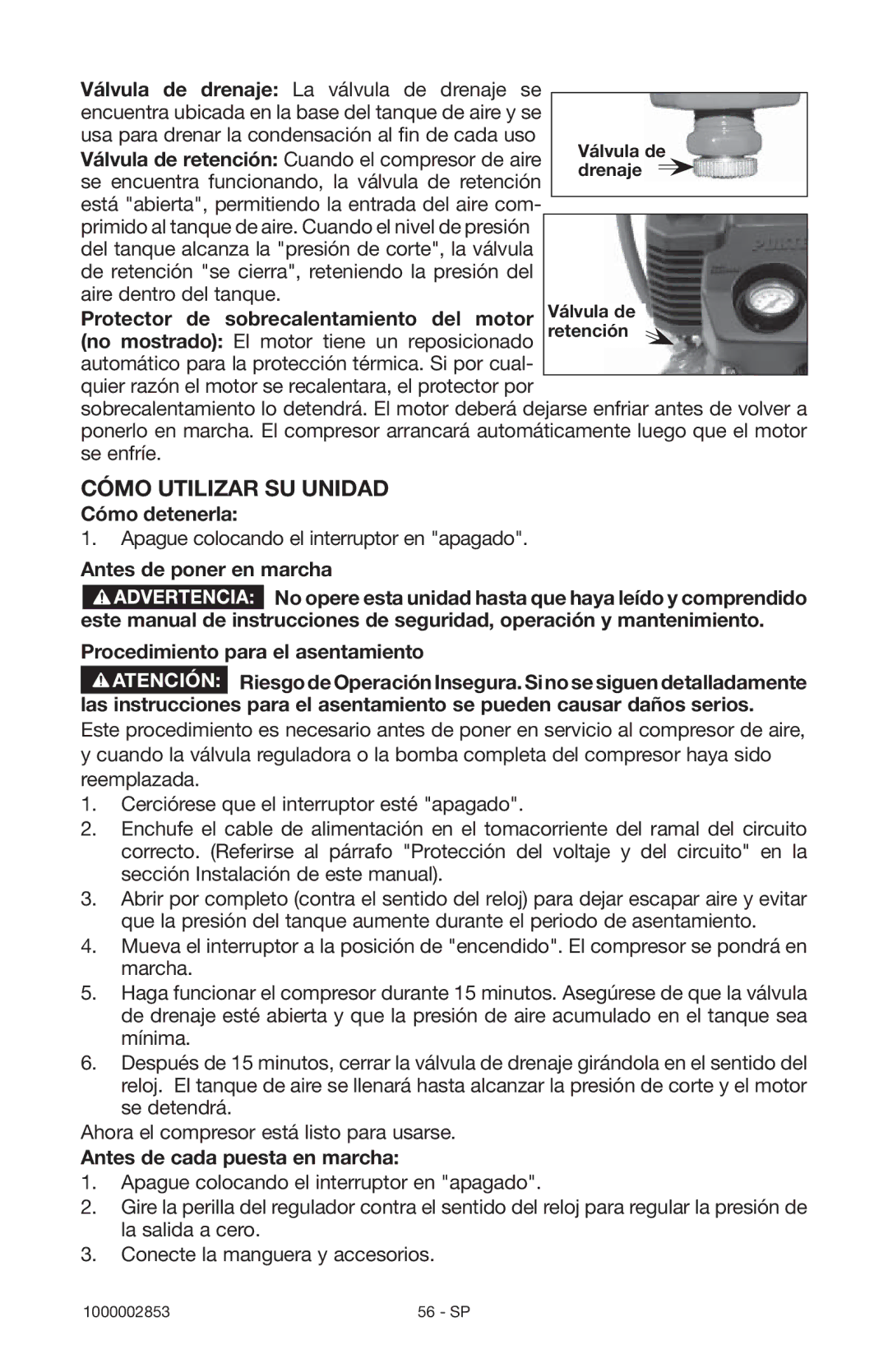 Porter-Cable 1000002853 instruction manual Cómo Utilizar SU Unidad 