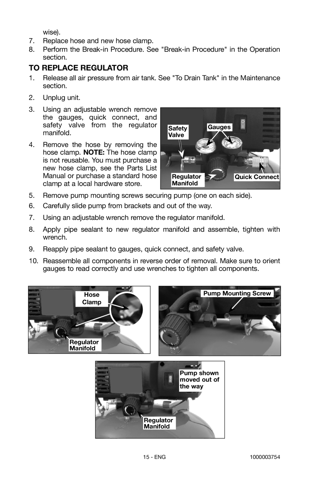 Porter-Cable 1000003754 instruction manual To Replace Regulator 