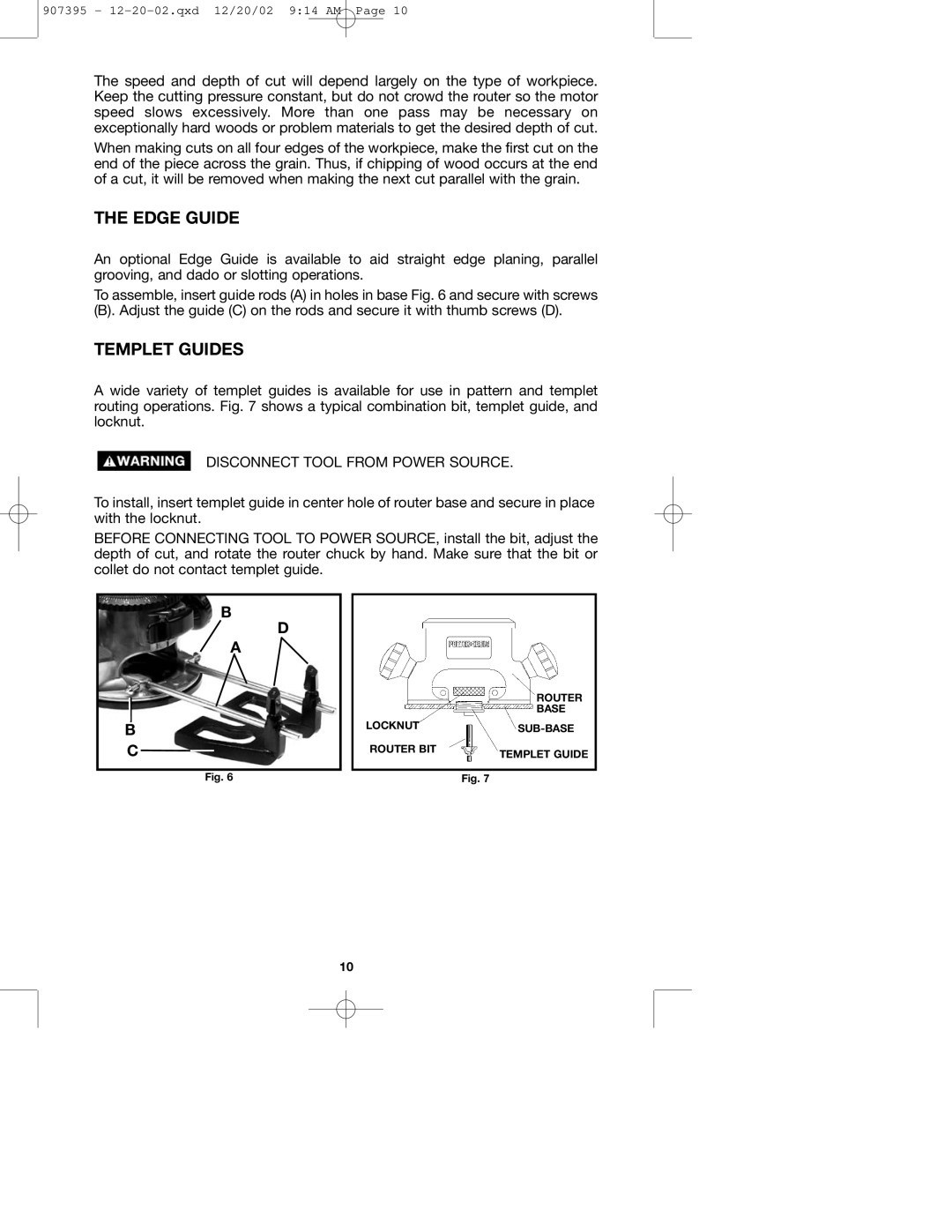 Porter-Cable 100H instruction manual Edge Guide, Templet Guides 