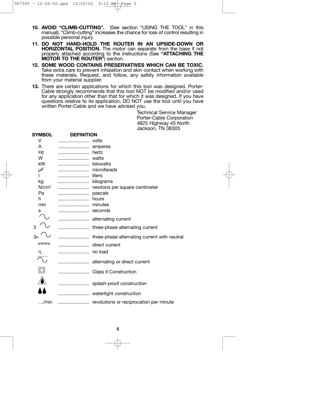 Porter-Cable 100H instruction manual Porter-Cable Corporation, Highway 45 North, Jackson, TN 