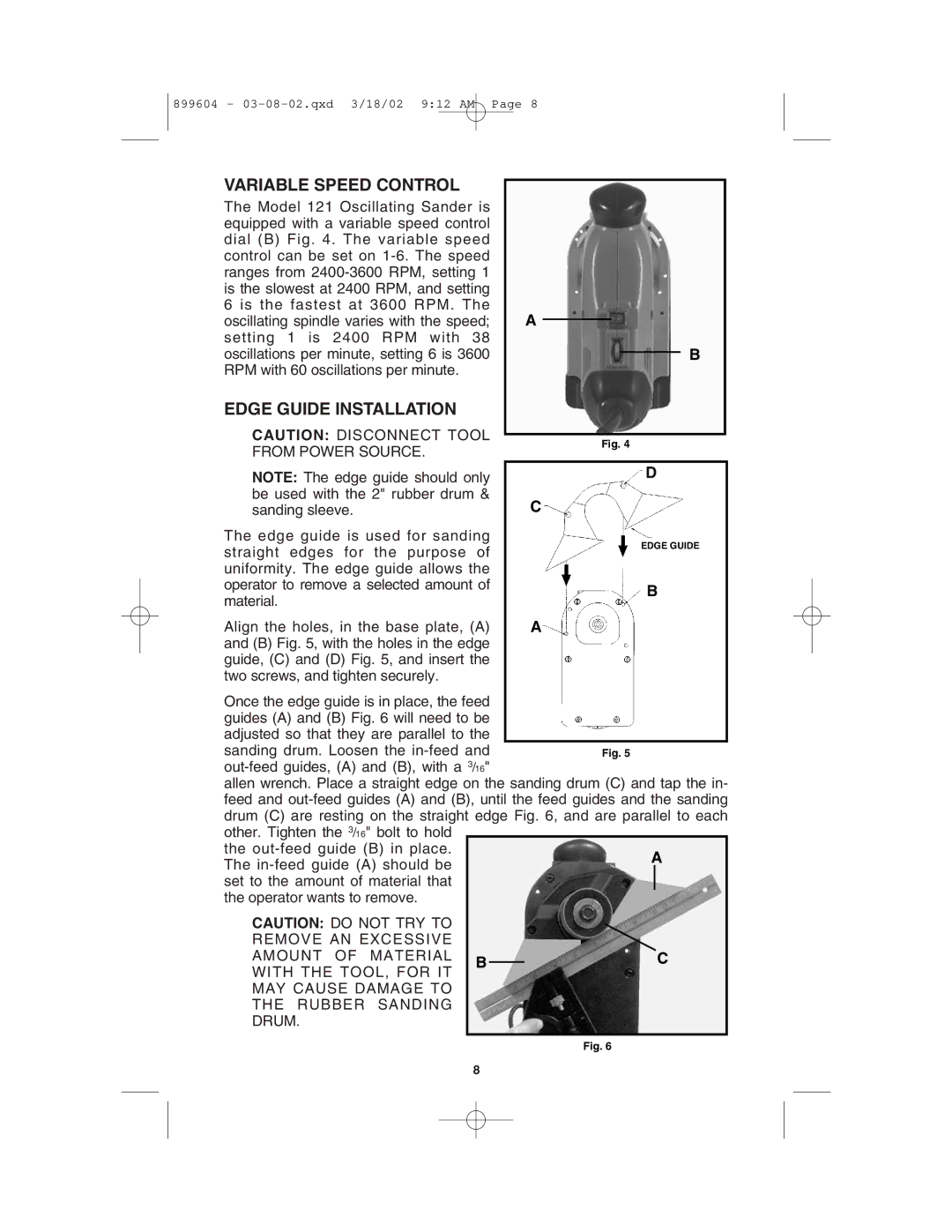 Porter-Cable 121 instruction manual Variable Speed Control, Edge Guide Installation 