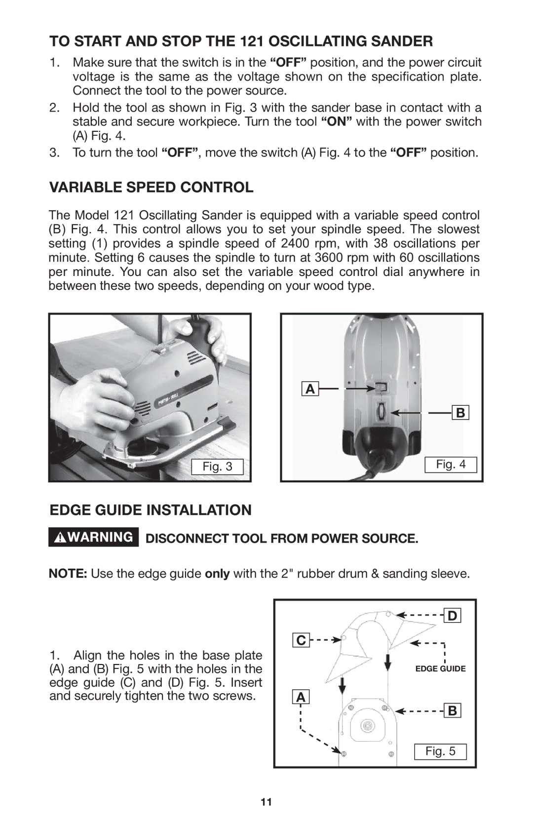 Porter-Cable To Start and Stop the 121 Oscillating Sander, Variable Speed Control, Edge Guide Installation 