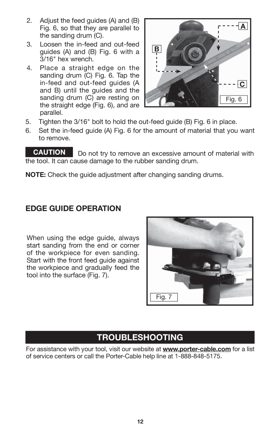 Porter-Cable 121 instruction manual Troubleshooting, Edge Guide Operation 