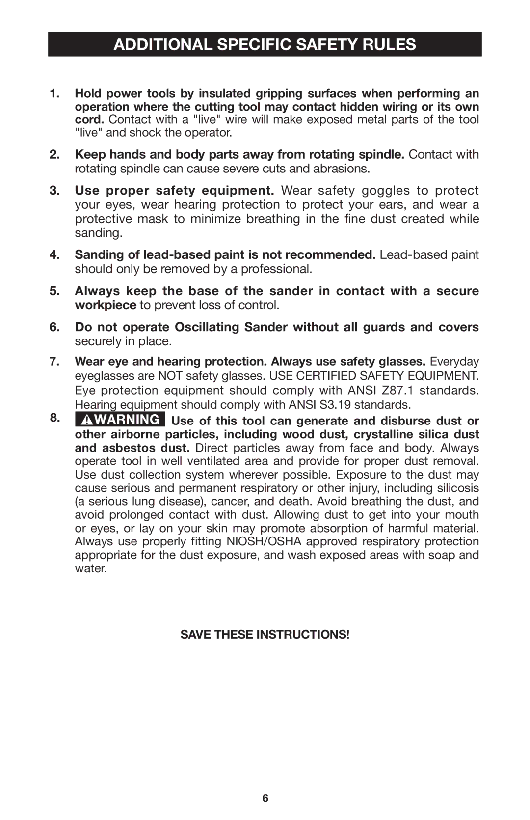 Porter-Cable 121 instruction manual Additional Specific Safety Rules 