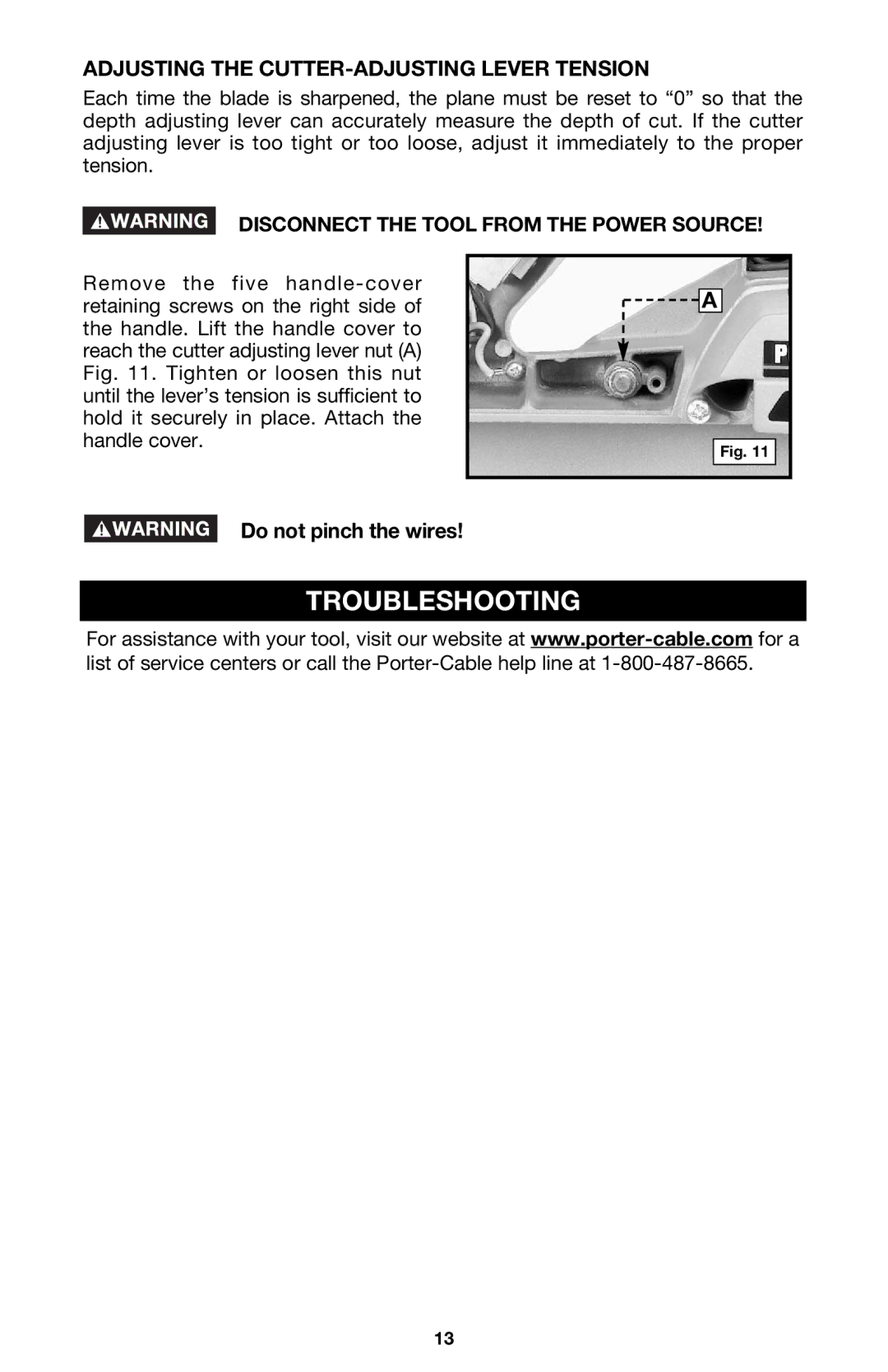 Porter-Cable 126 instruction manual Troubleshooting, Adjusting the CUTTER-ADJUSTING Lever Tension 