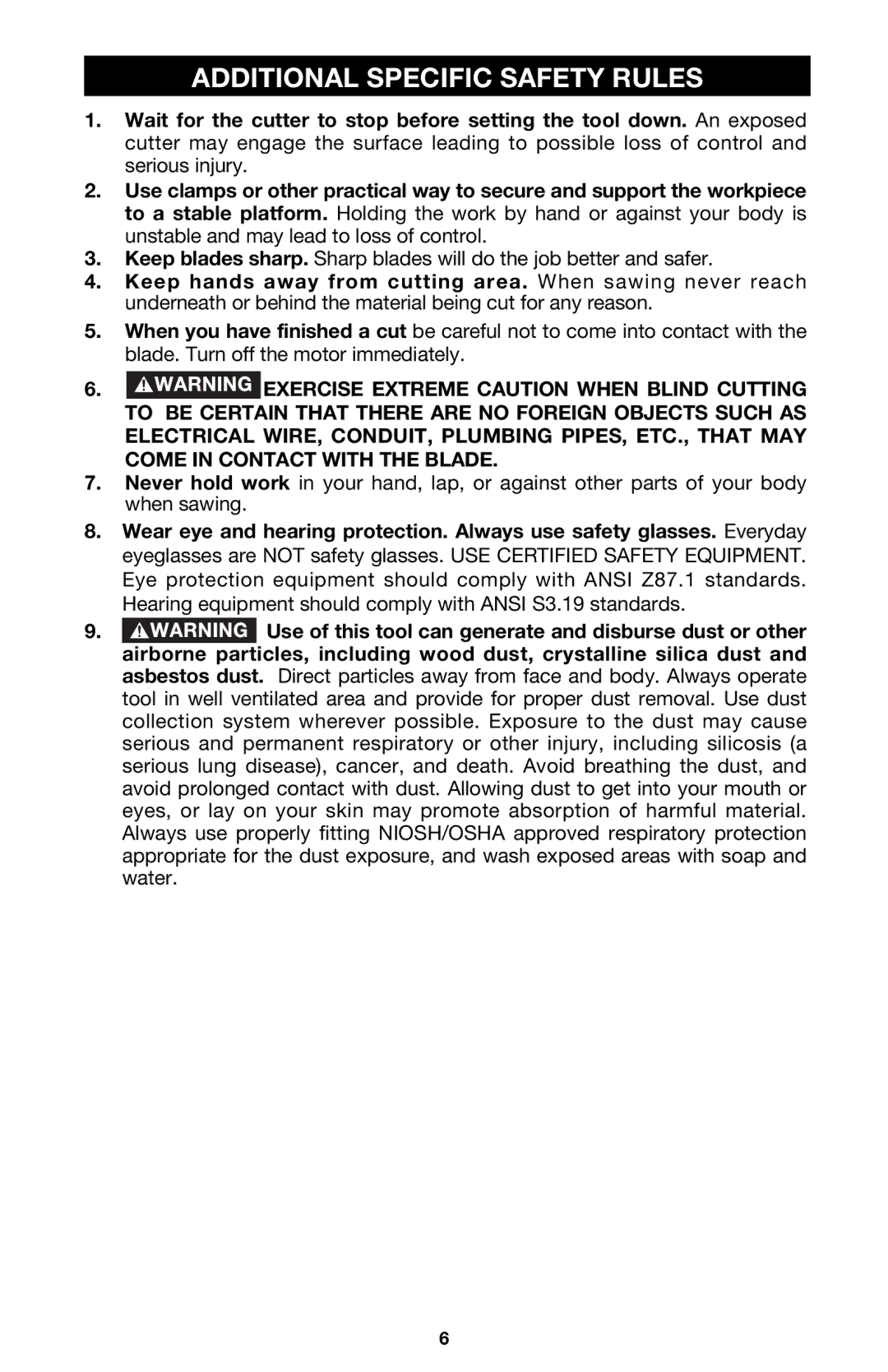 Porter-Cable 126 instruction manual Additional Specific Safety Rules 