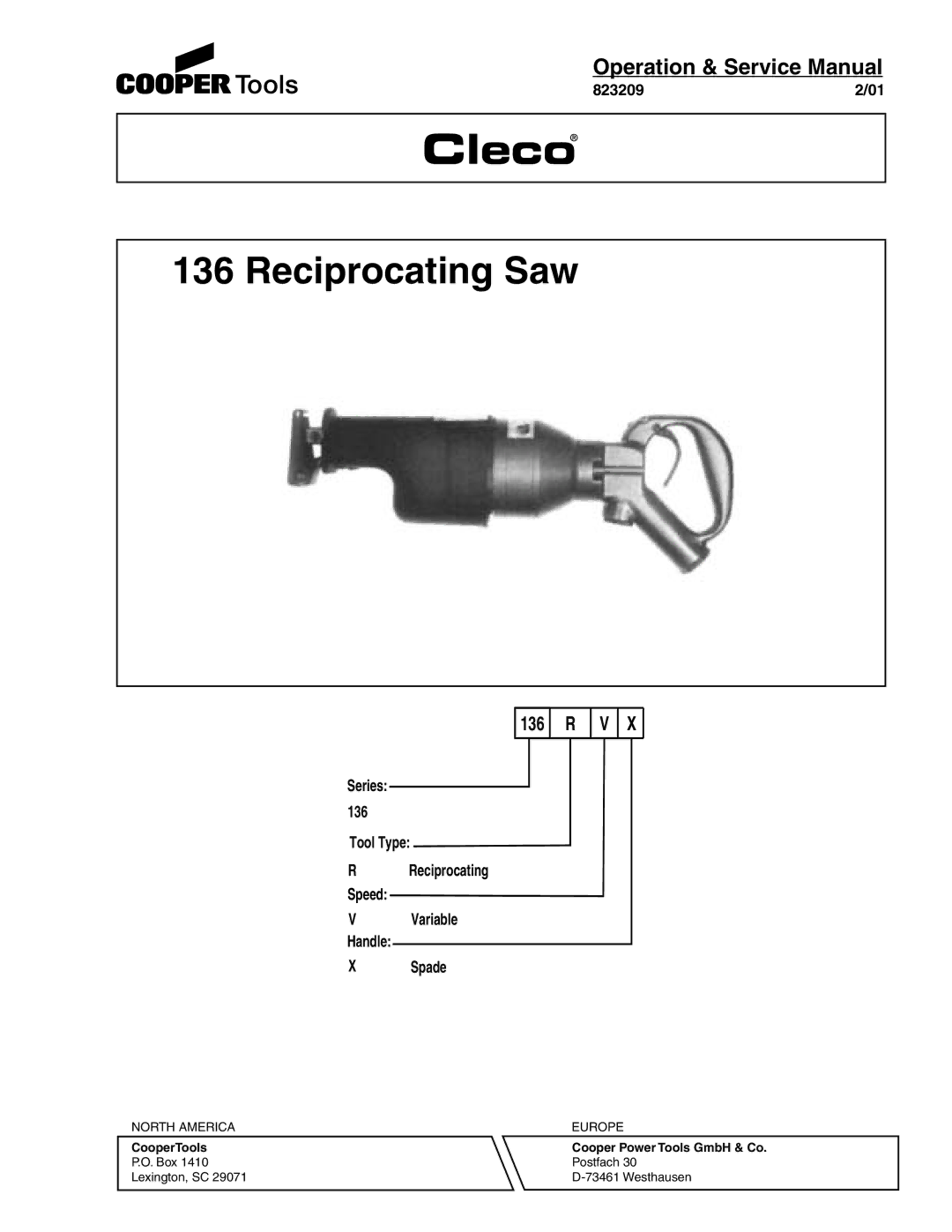 Porter-Cable 136 service manual Reciprocating Saw 