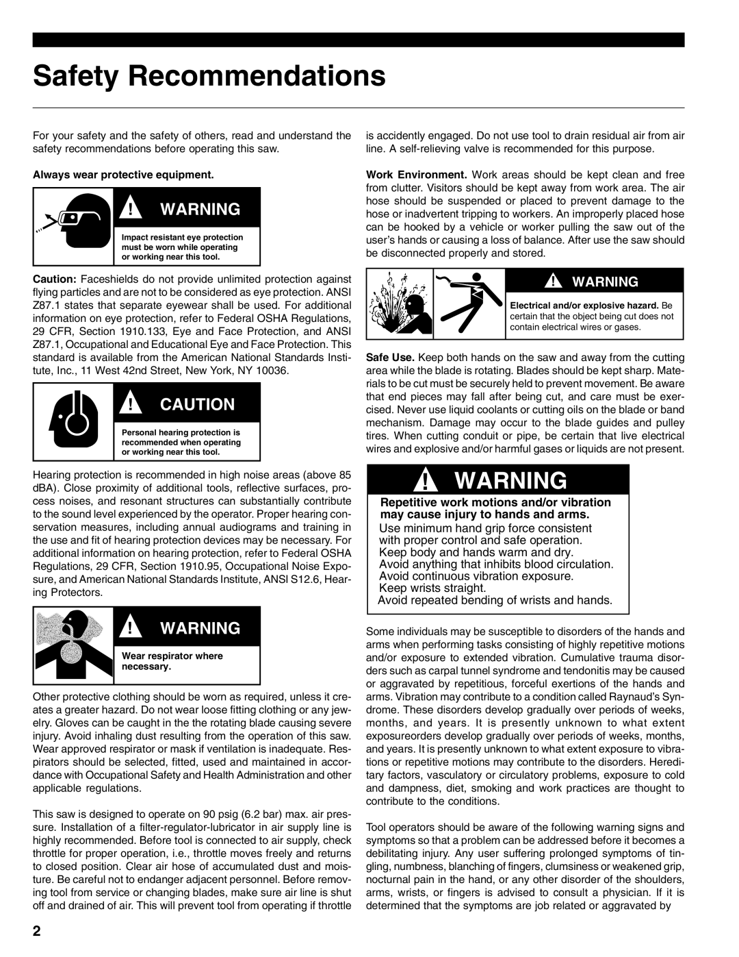 Porter-Cable 136 service manual Safety Recommendations 