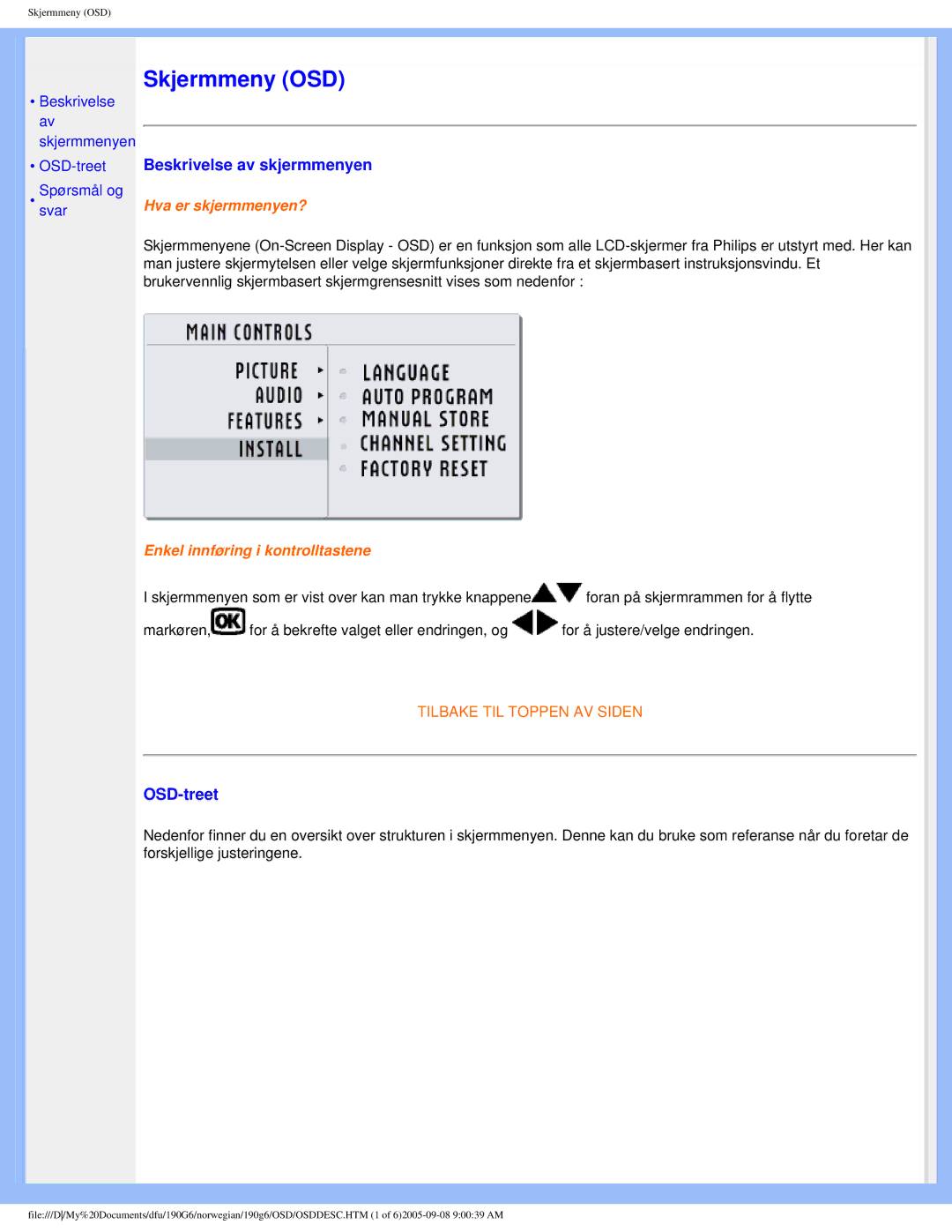 Porter-Cable 190G6 user manual Skjermmeny OSD 