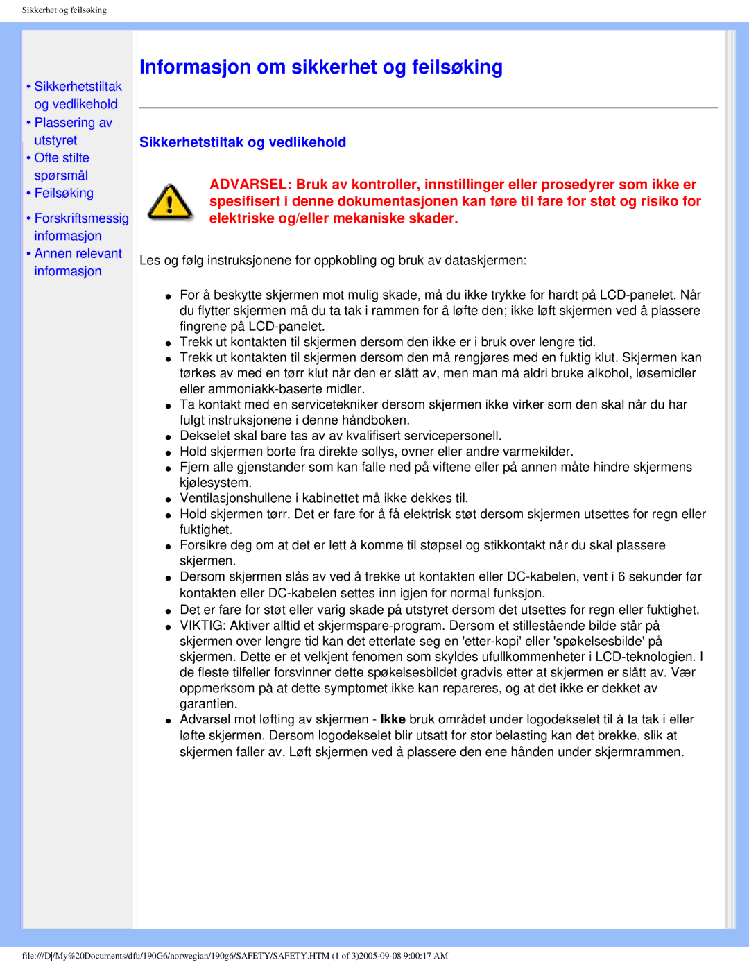 Porter-Cable 190G6 user manual Informasjon om sikkerhet og feilsøking, Sikkerhetstiltak og vedlikehold 