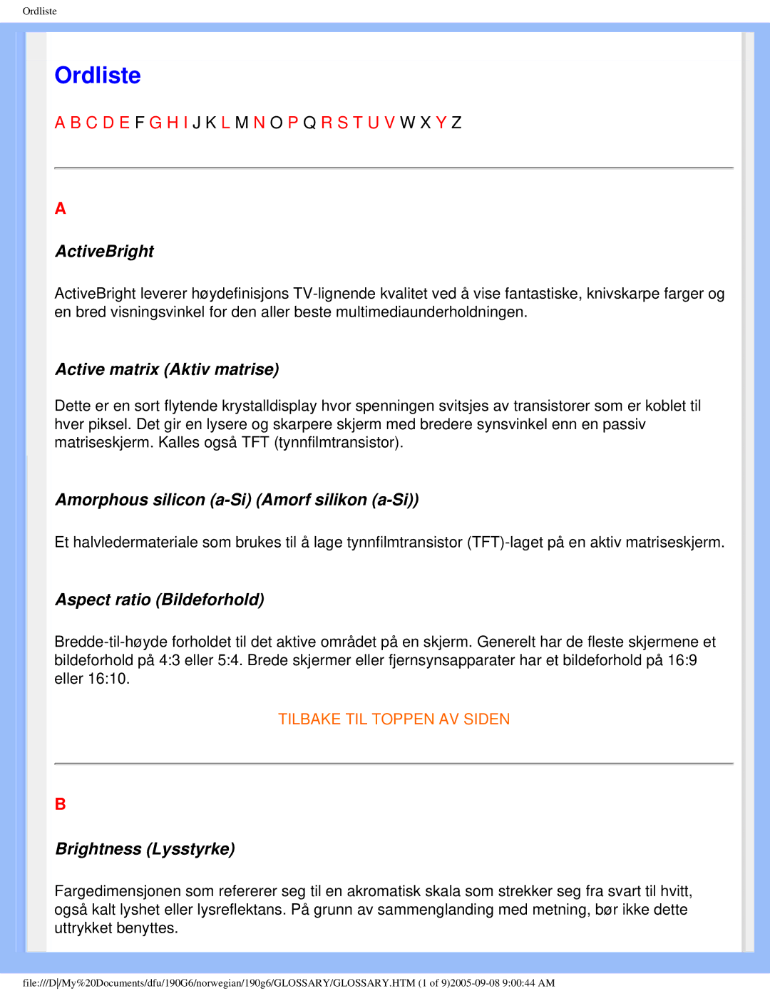 Porter-Cable 190G6 user manual ActiveBright, Active matrix Aktiv matrise, Amorphous silicon a-Si Amorf silikon a-Si 