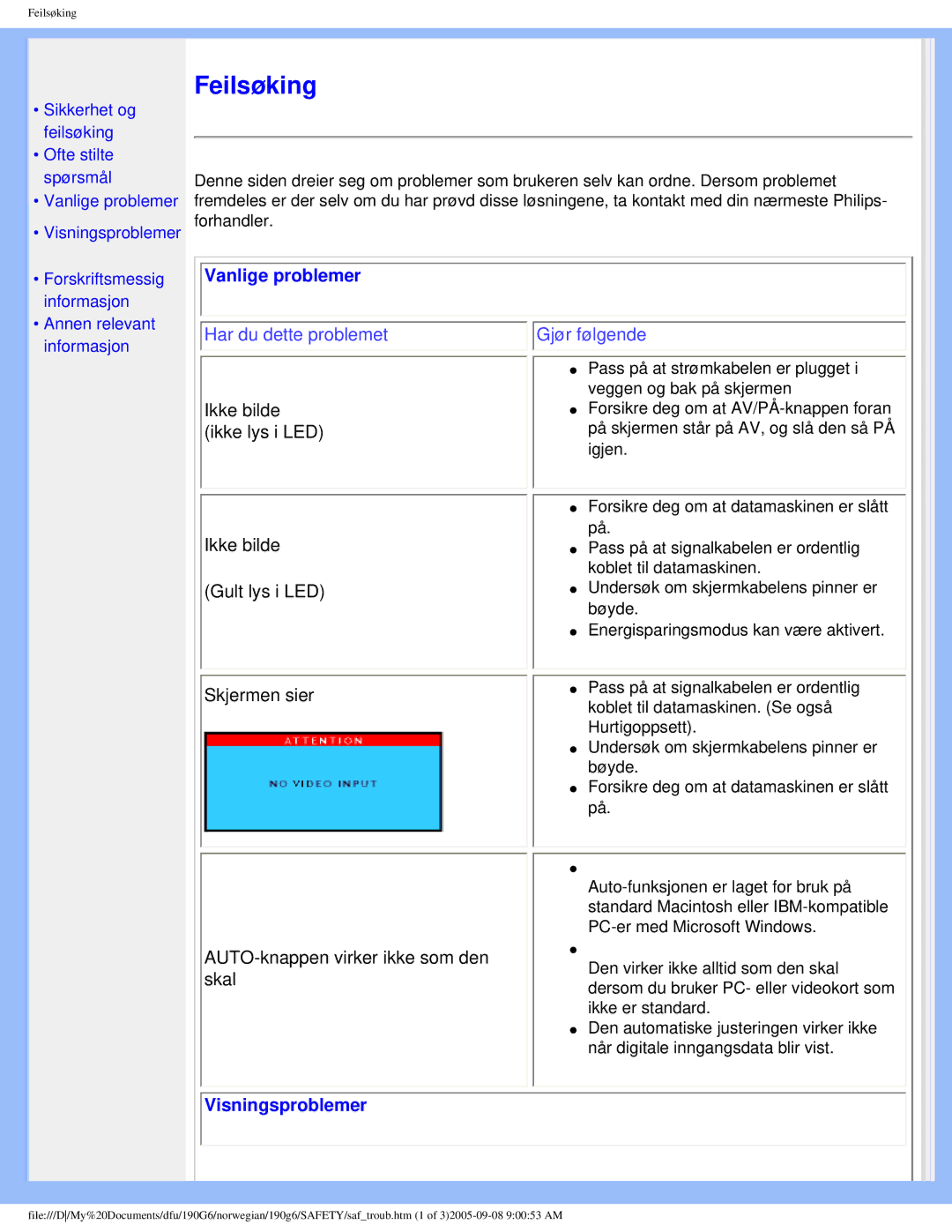 Porter-Cable 190G6 user manual Vanlige problemer, Visningsproblemer 