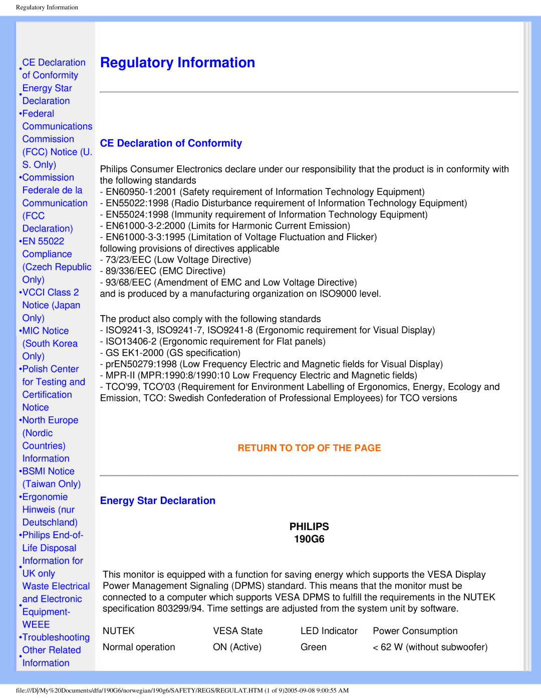 Porter-Cable 190G6 user manual CE Declaration of Conformity, Energy Star Declaration 