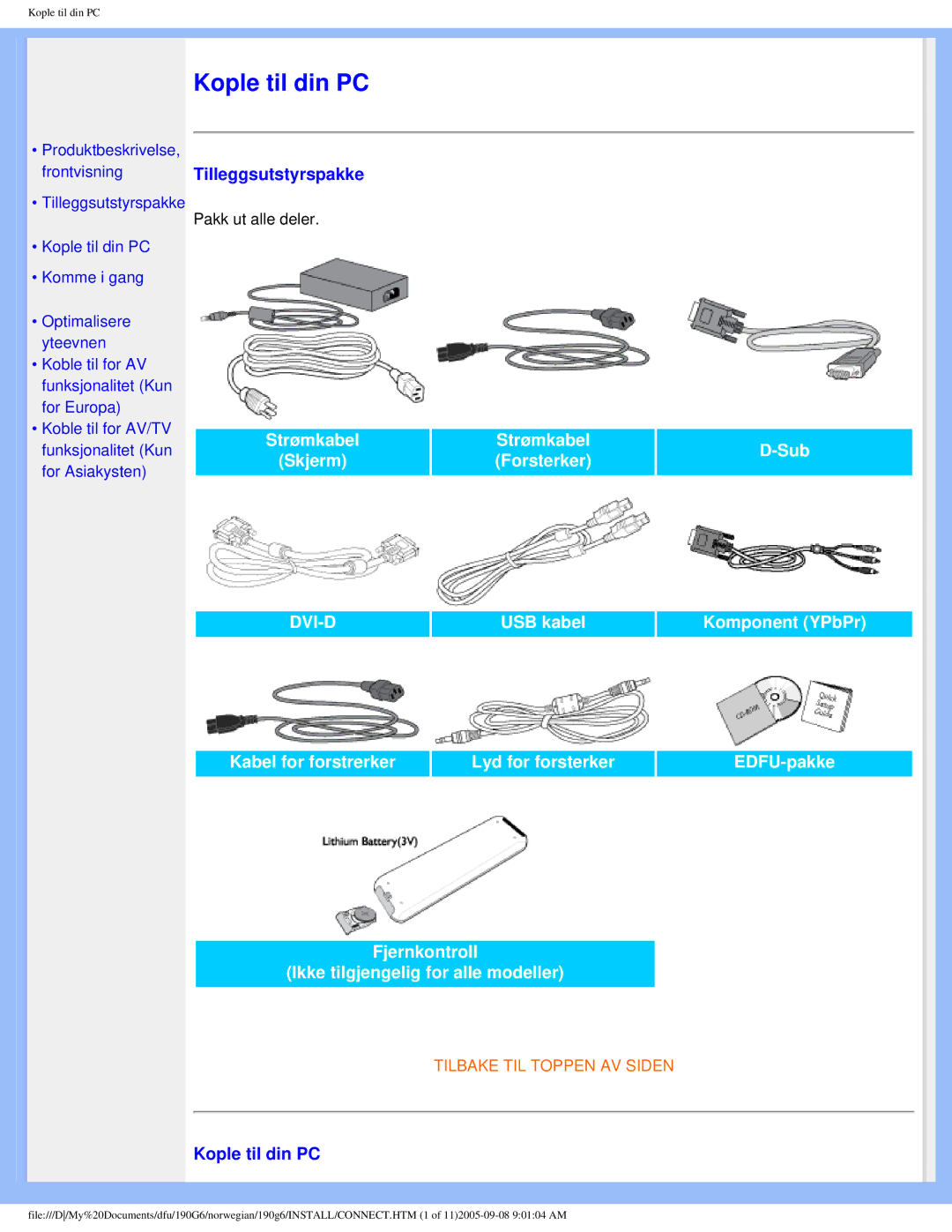 Porter-Cable 190G6 user manual Tilleggsutstyrspakke, Kople til din PC 