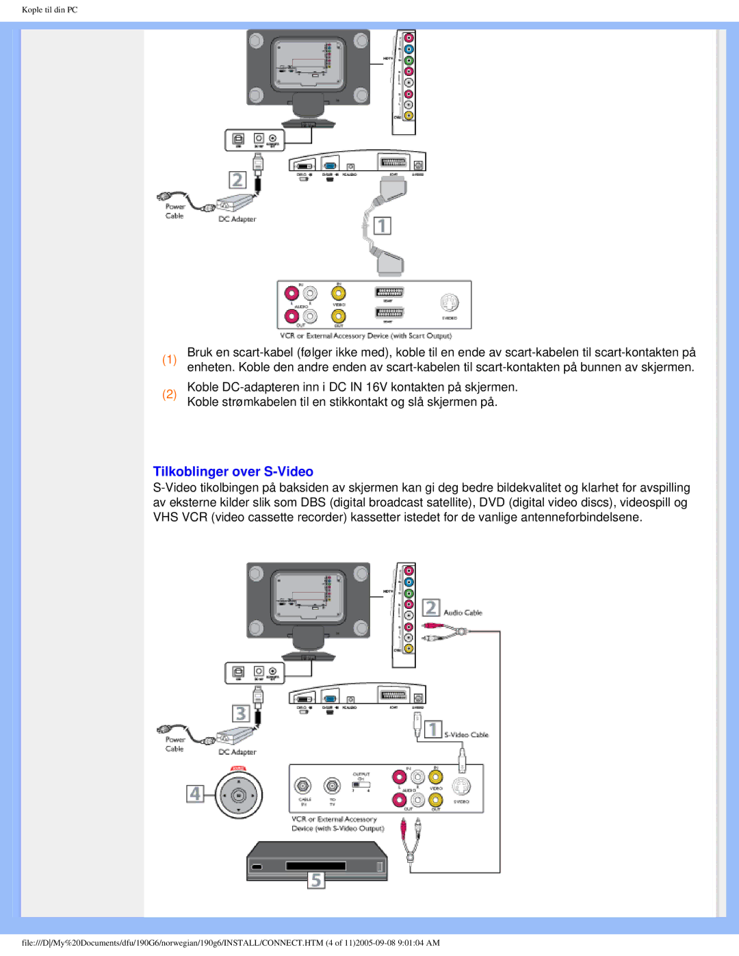 Porter-Cable 190G6 user manual Tilkoblinger over S-Video 