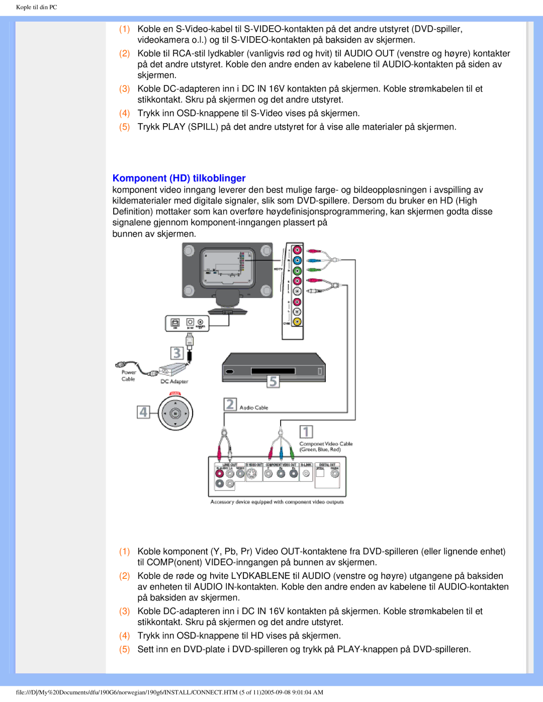 Porter-Cable 190G6 user manual Komponent HD tilkoblinger 