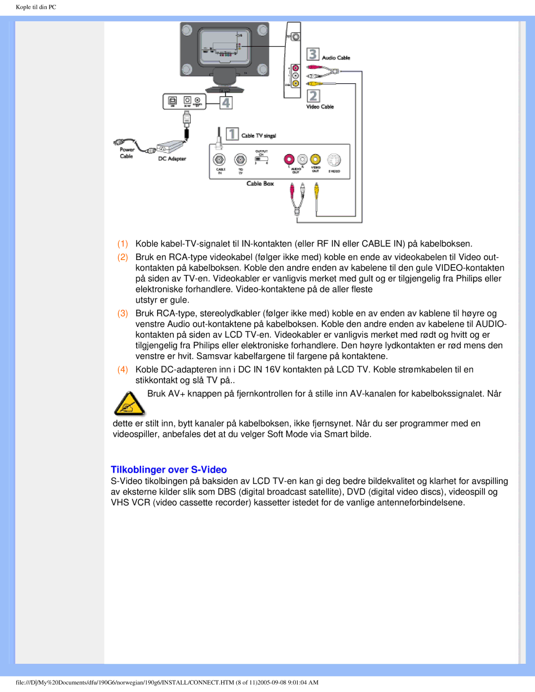 Porter-Cable 190G6 user manual Tilkoblinger over S-Video 