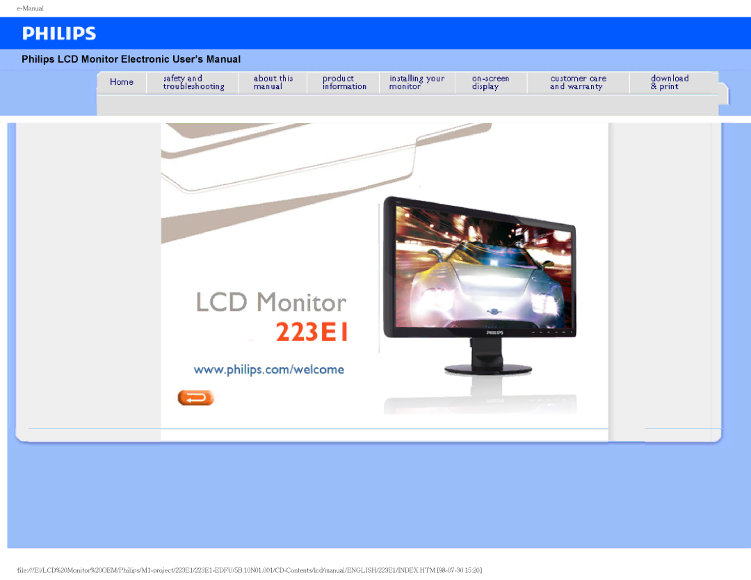 Porter-Cable 223EI user manual Philips LCD Monitor Electronic User’s Manual 