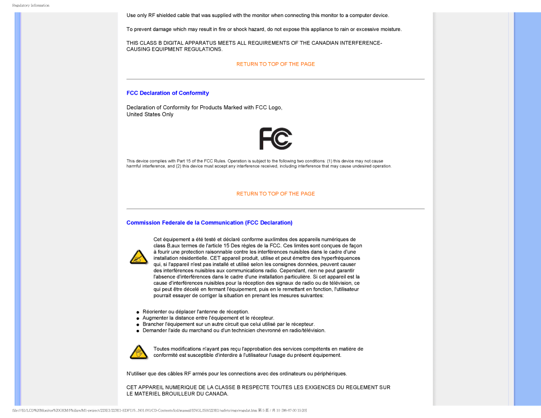 Porter-Cable 223EI user manual FCC Declaration of Conformity, Commission Federale de la Communication FCC Declaration 