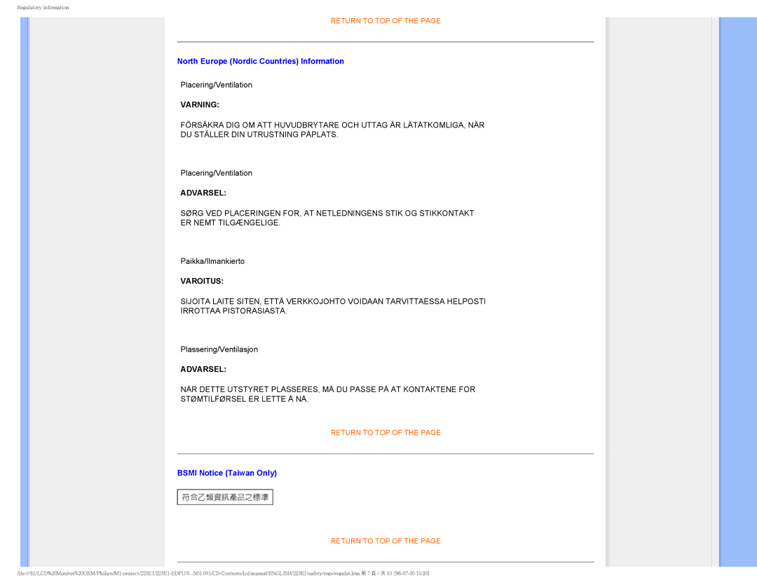 Porter-Cable 223EI user manual North Europe Nordic Countries Information, Bsmi Notice Taiwan Only 