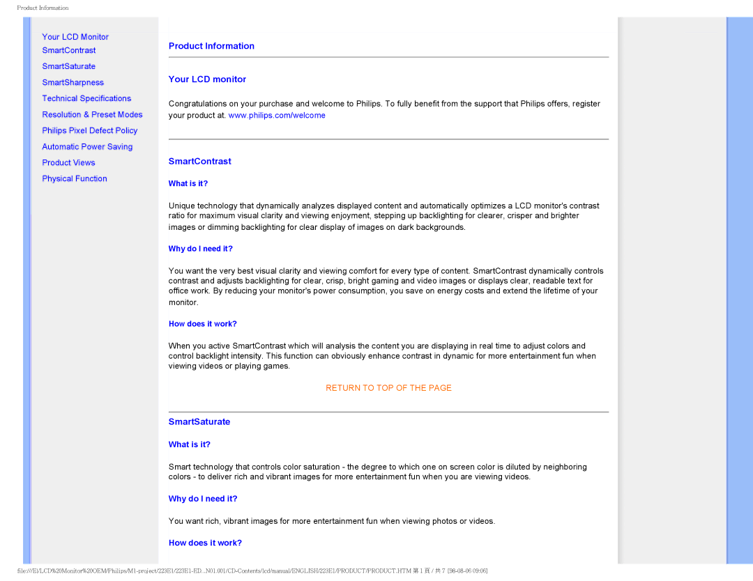 Porter-Cable 223EI Product Information Your LCD monitor SmartContrast, SmartSaturate, What is it?, Why do I need it? 