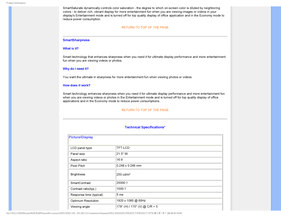 Porter-Cable 223EI user manual SmartSharpness, Technical Specifications 