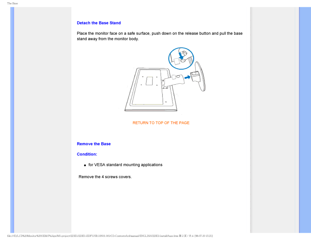 Porter-Cable 223EI user manual Detach the Base Stand, Remove the Base Condition 