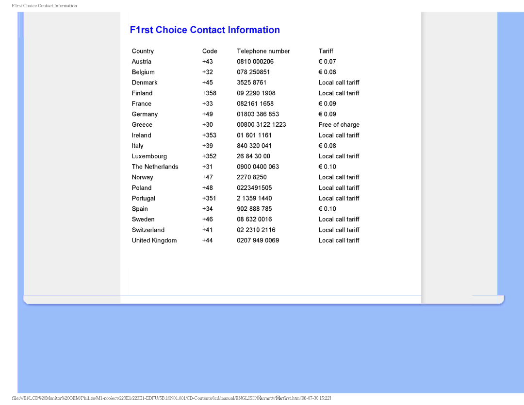 Porter-Cable 223EI user manual F1rst Choice Contact Information 