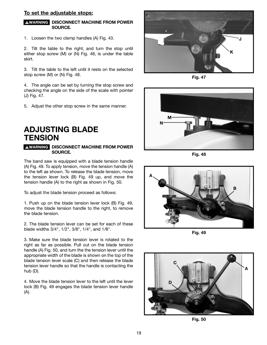 Porter-Cable 28-475X, 28-248 instruction manual Adjusting Blade Tension, To set the adjustable stops 