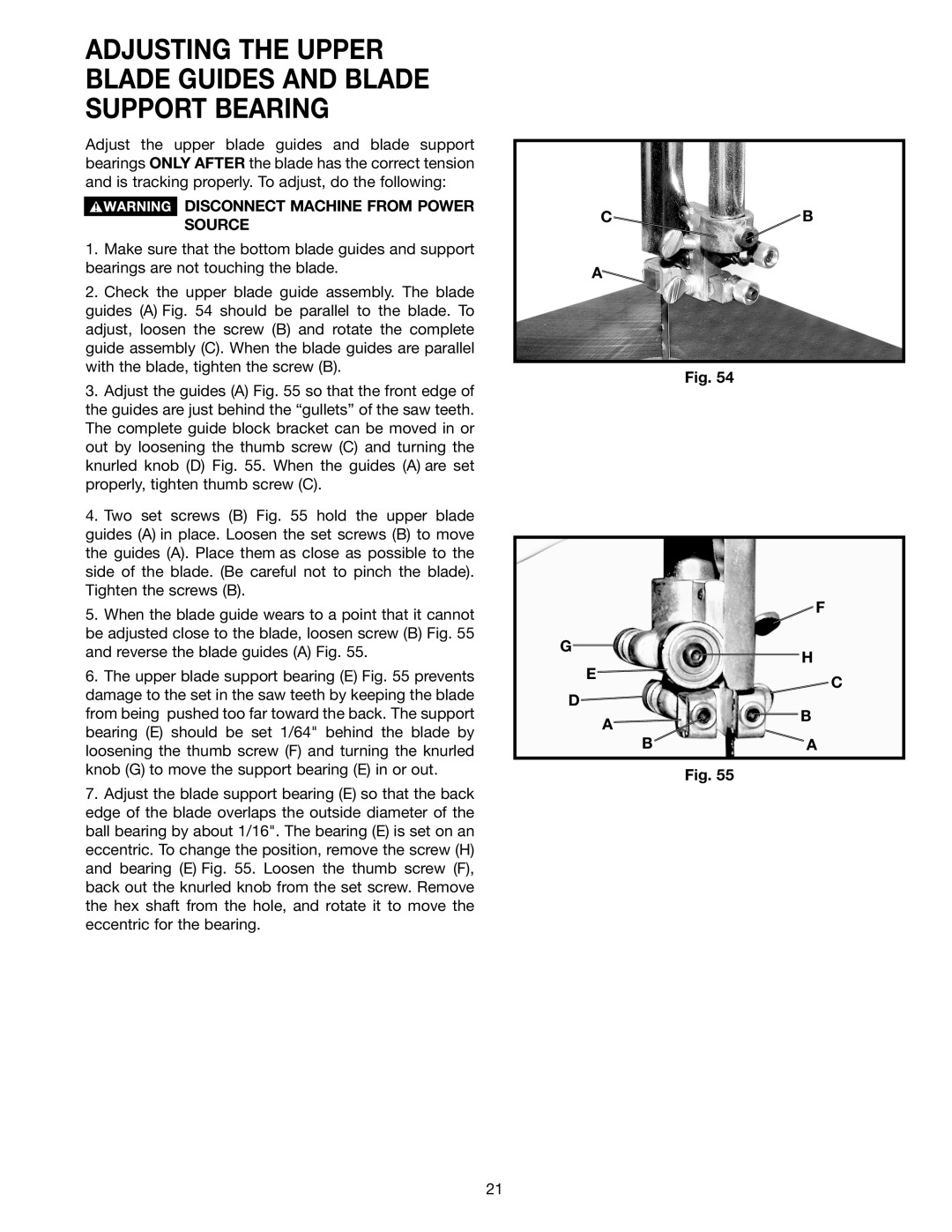 Porter-Cable 28-475X, 28-248 instruction manual Adjusting the Upper Blade Guides and Blade Support Bearing 