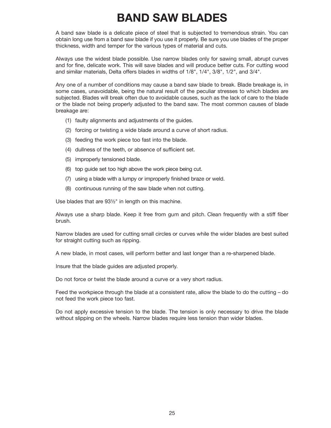 Porter-Cable 28-475X, 28-248 instruction manual Band SAW Blades 