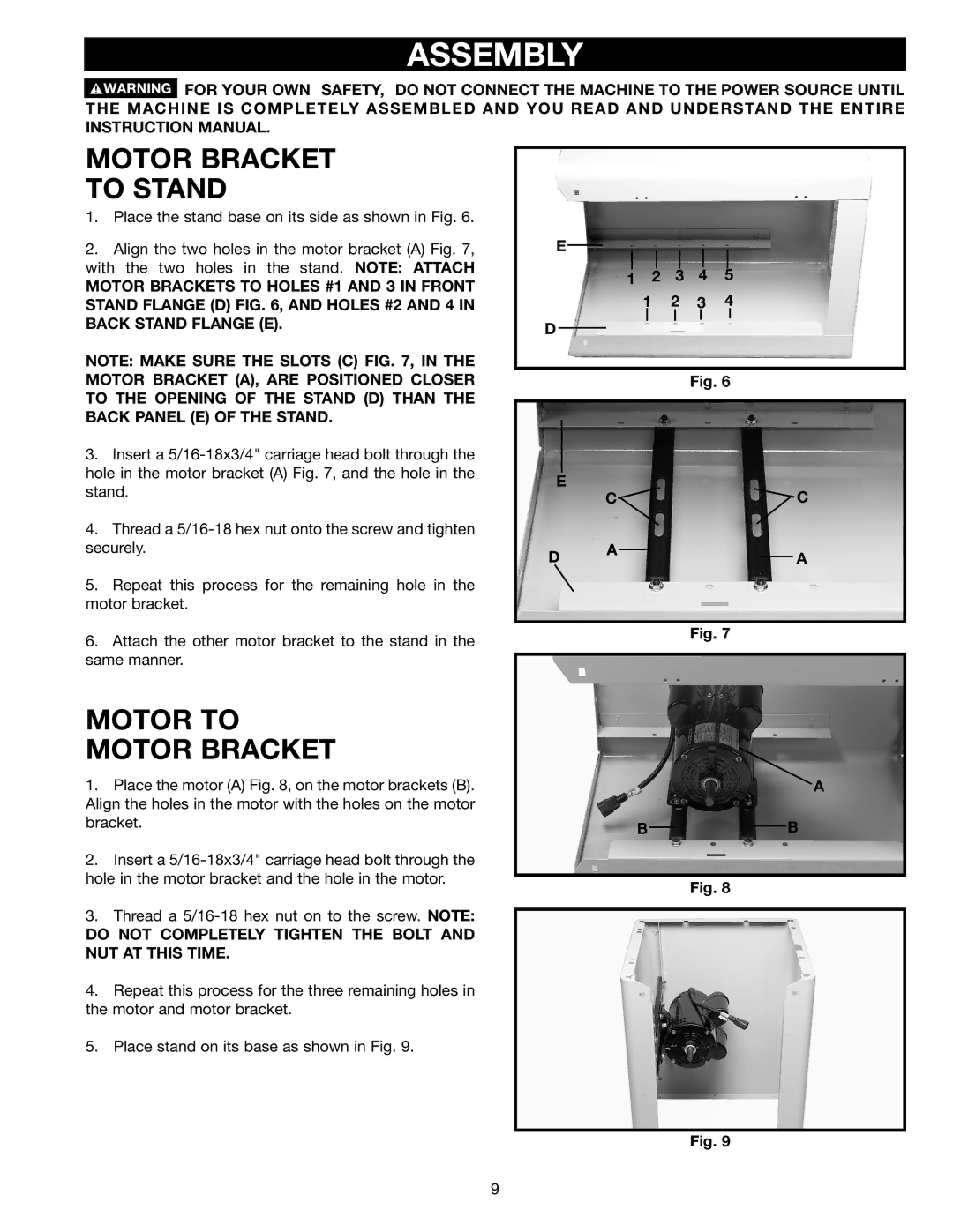 Porter-Cable 28-475X, 28-248 instruction manual Assembly, Motor Bracket To Stand, Motor to Motor Bracket 