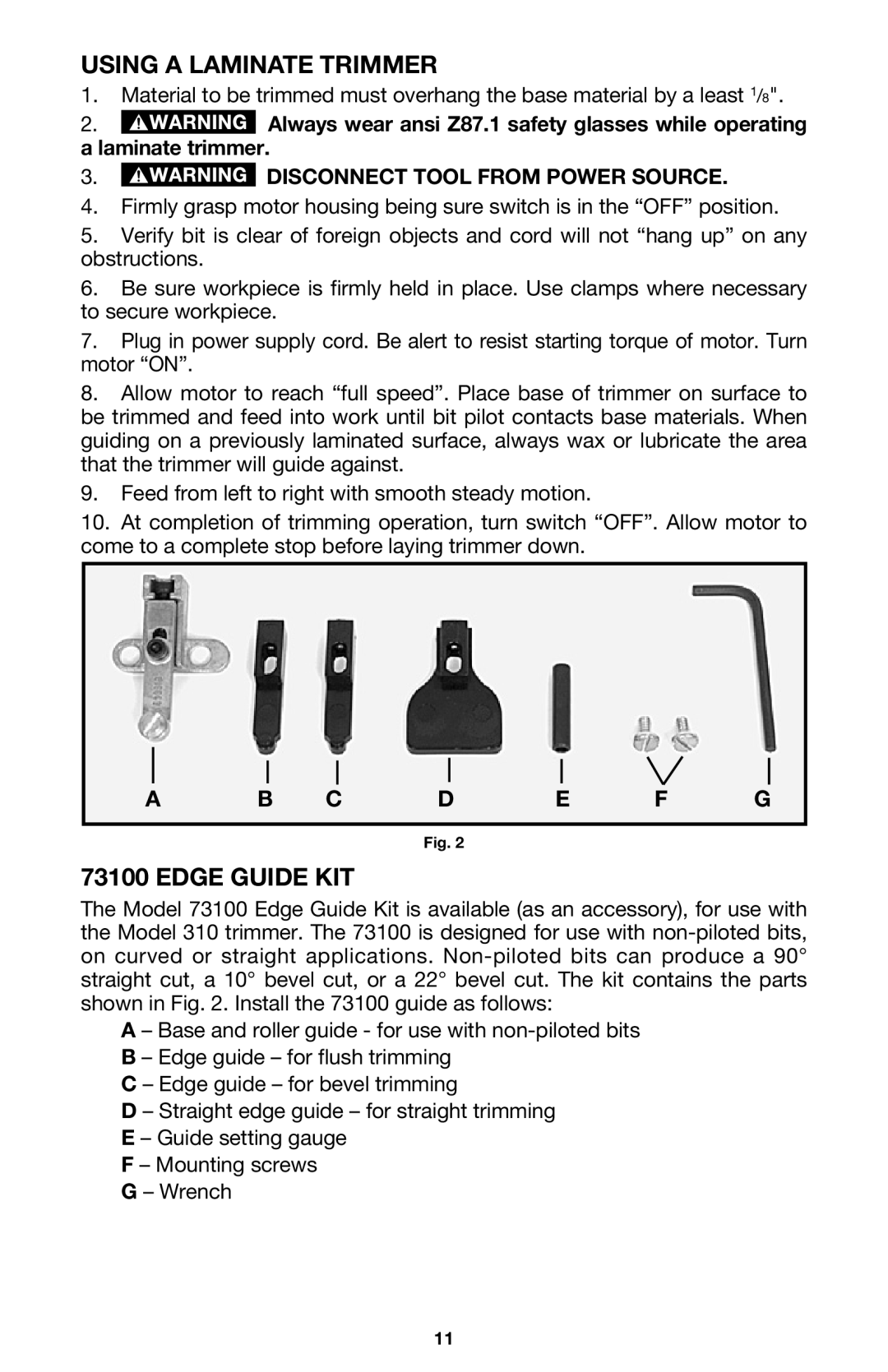 Porter-Cable 310 instruction manual Using a Laminate Trimmer, Edge Guide KIT 