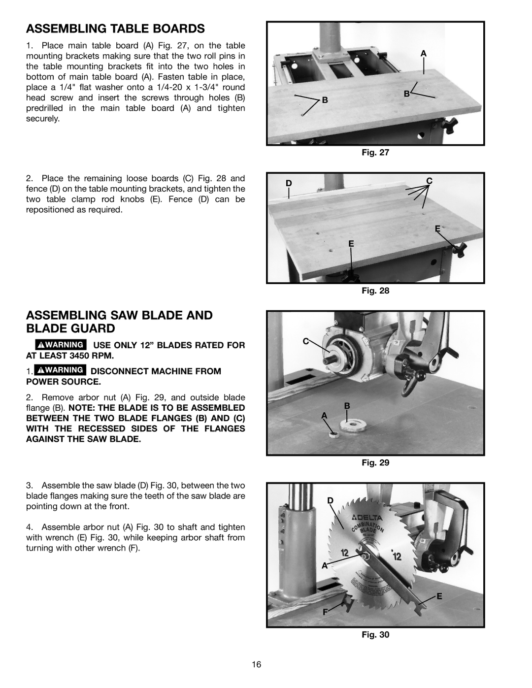 Porter-Cable 33-892, 33-890, 33-891, 33-895X instruction manual Assembling Table Boards, Assembling SAW Blade and Blade Guard 