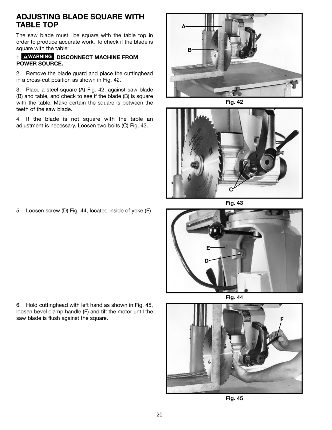 Porter-Cable 33-892, 33-890, 33-891, 33-895X instruction manual Adjusting Blade Square with Table TOP 