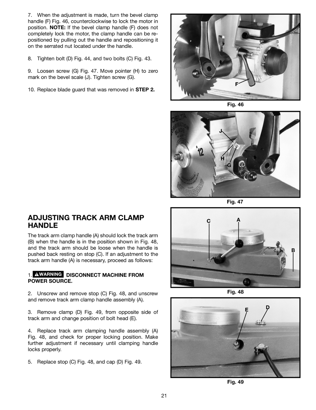 Porter-Cable 33-890, 33-892, 33-891, 33-895X instruction manual Adjusting Track ARM Clamp Handle 