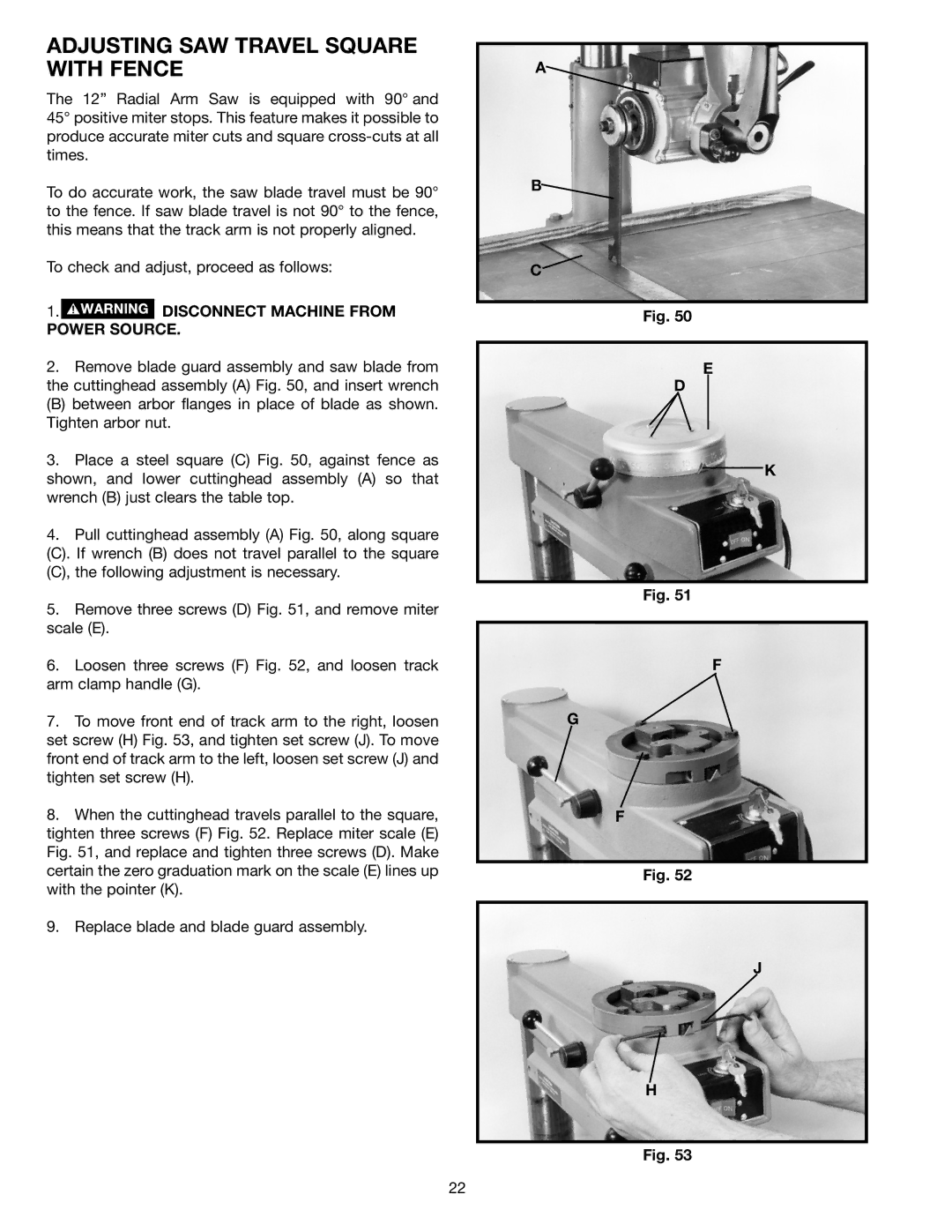 Porter-Cable 33-891, 33-892, 33-890, 33-895X instruction manual Adjusting SAW Travel Square with Fence 