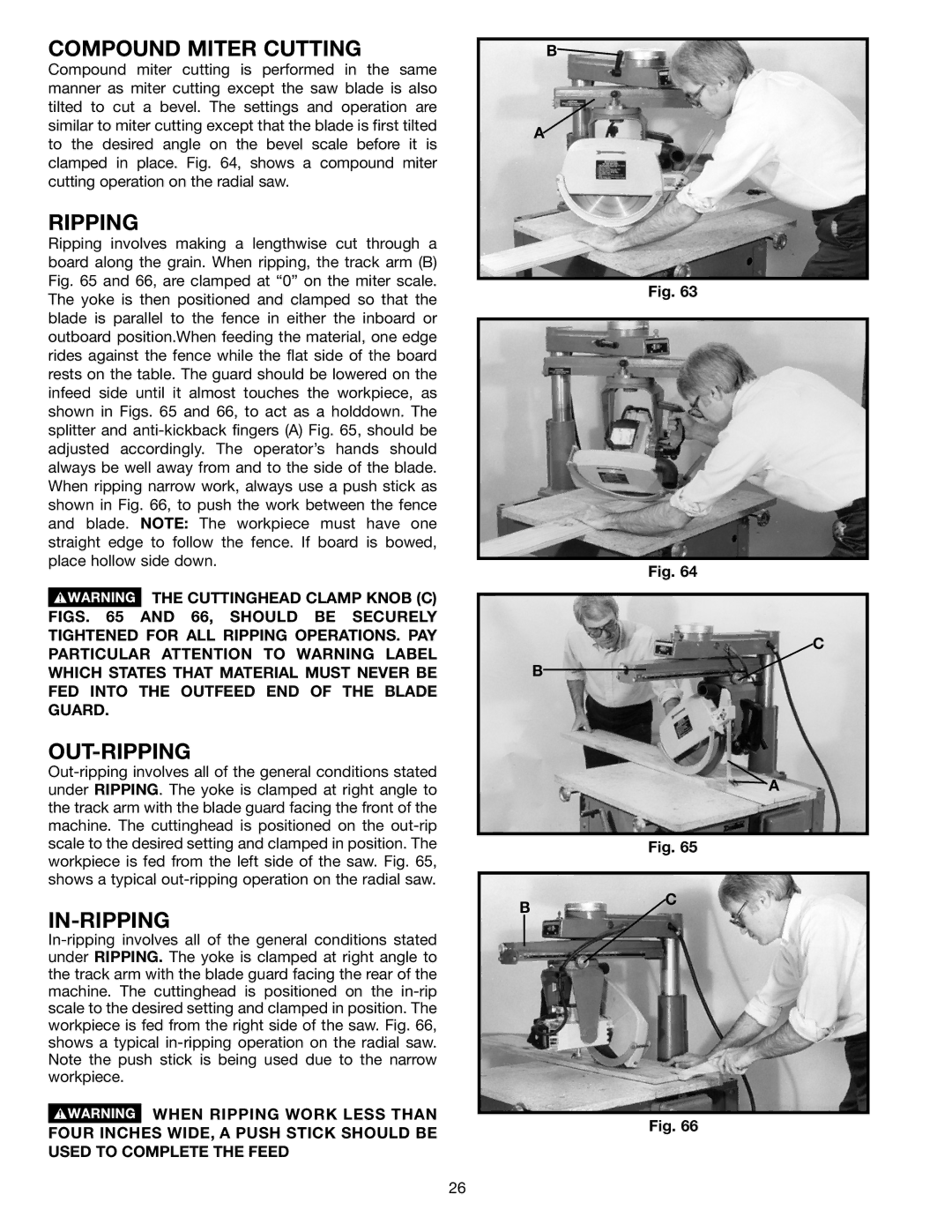 Porter-Cable 33-891, 33-892, 33-890, 33-895X instruction manual Compound Miter Cutting, Out-Ripping, In-Ripping 