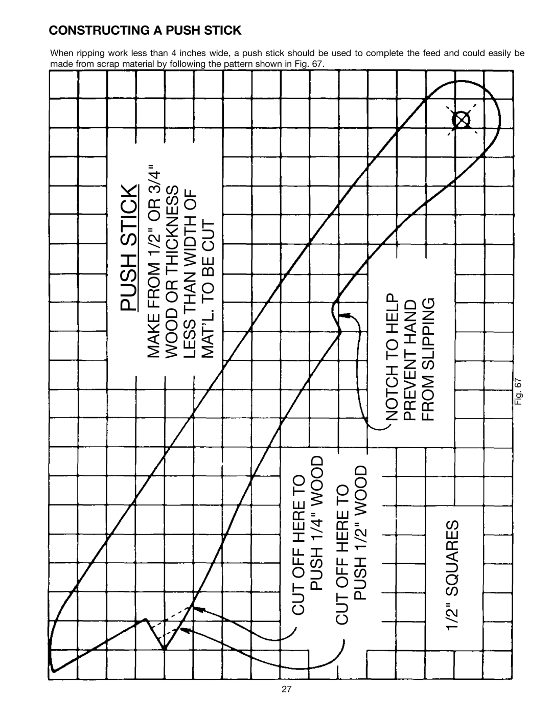 Porter-Cable 33-895X, 33-892, 33-890, 33-891 instruction manual Pushstick, Constructing a Push Stick 