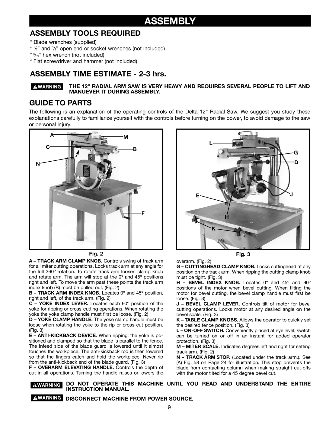 Porter-Cable 33-890, 33-892, 33-891 Assembly Tools Required, Guide to Parts, Disconnect Machine from Power Source 