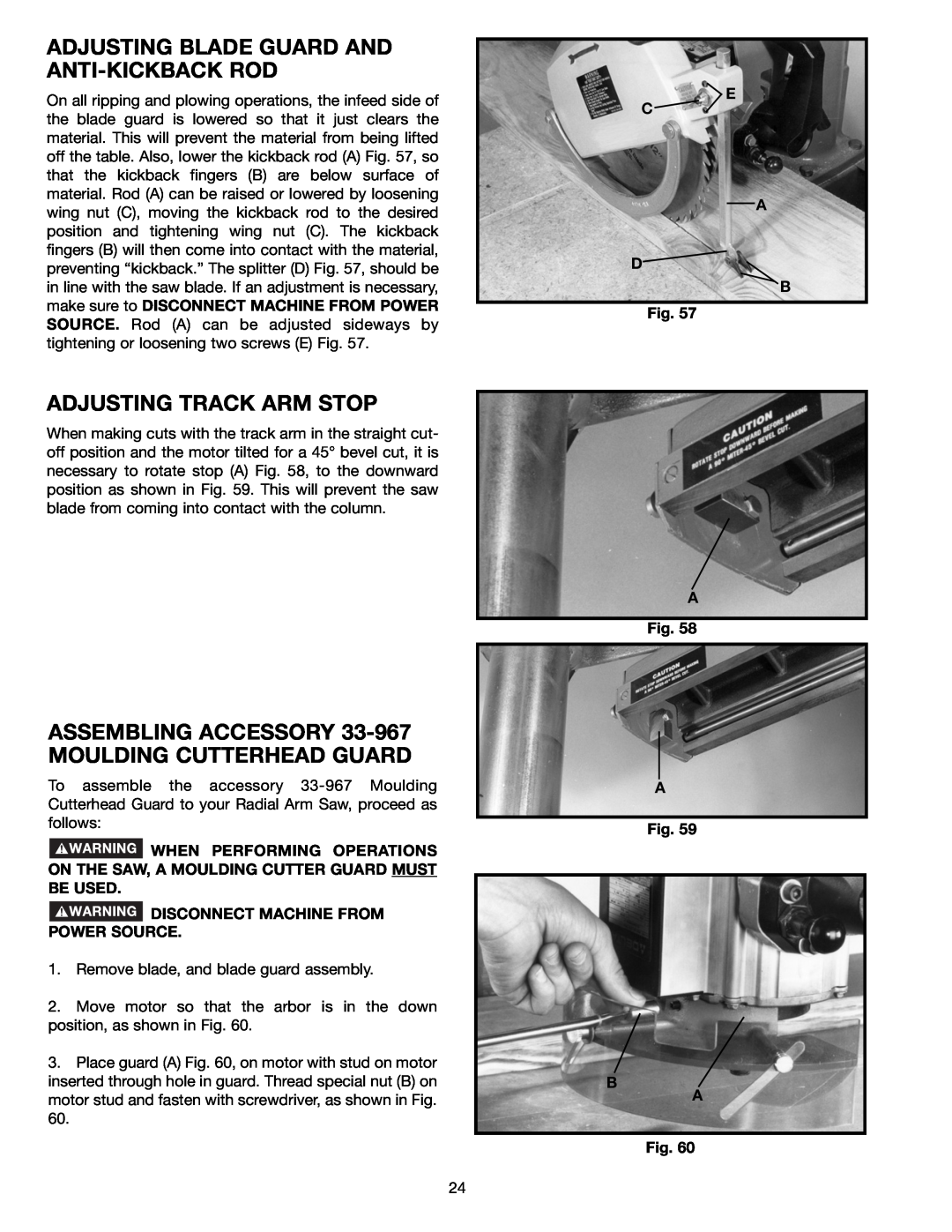 Porter-Cable 33-892, 33-890, 33-891 Adjusting Blade Guard And Anti-Kickback Rod, Adjusting Track Arm Stop, E C A D B 