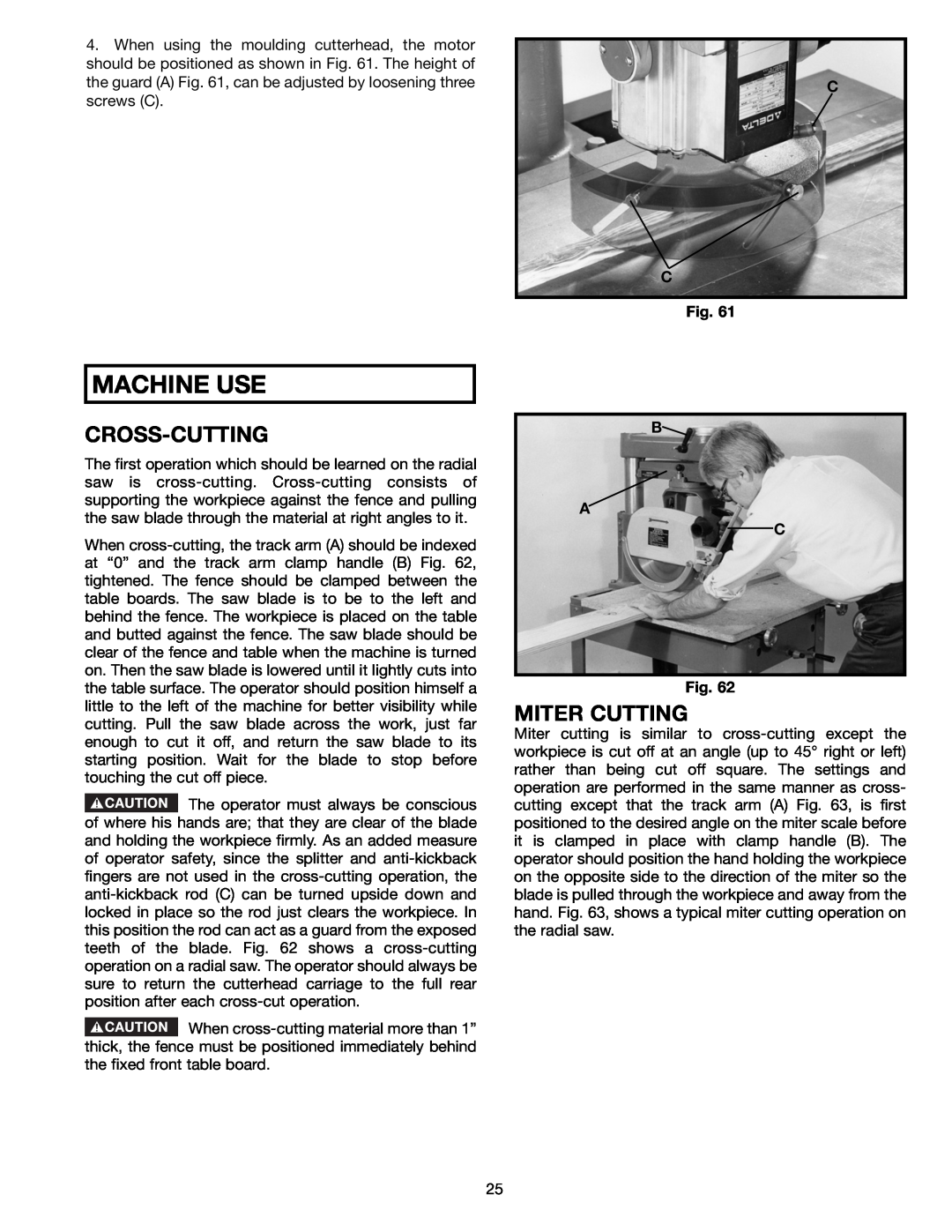 Porter-Cable 33-890, 33-892, 33-891, 33-895X instruction manual Machine Use, Cross-Cutting, Miter Cutting, B A C 