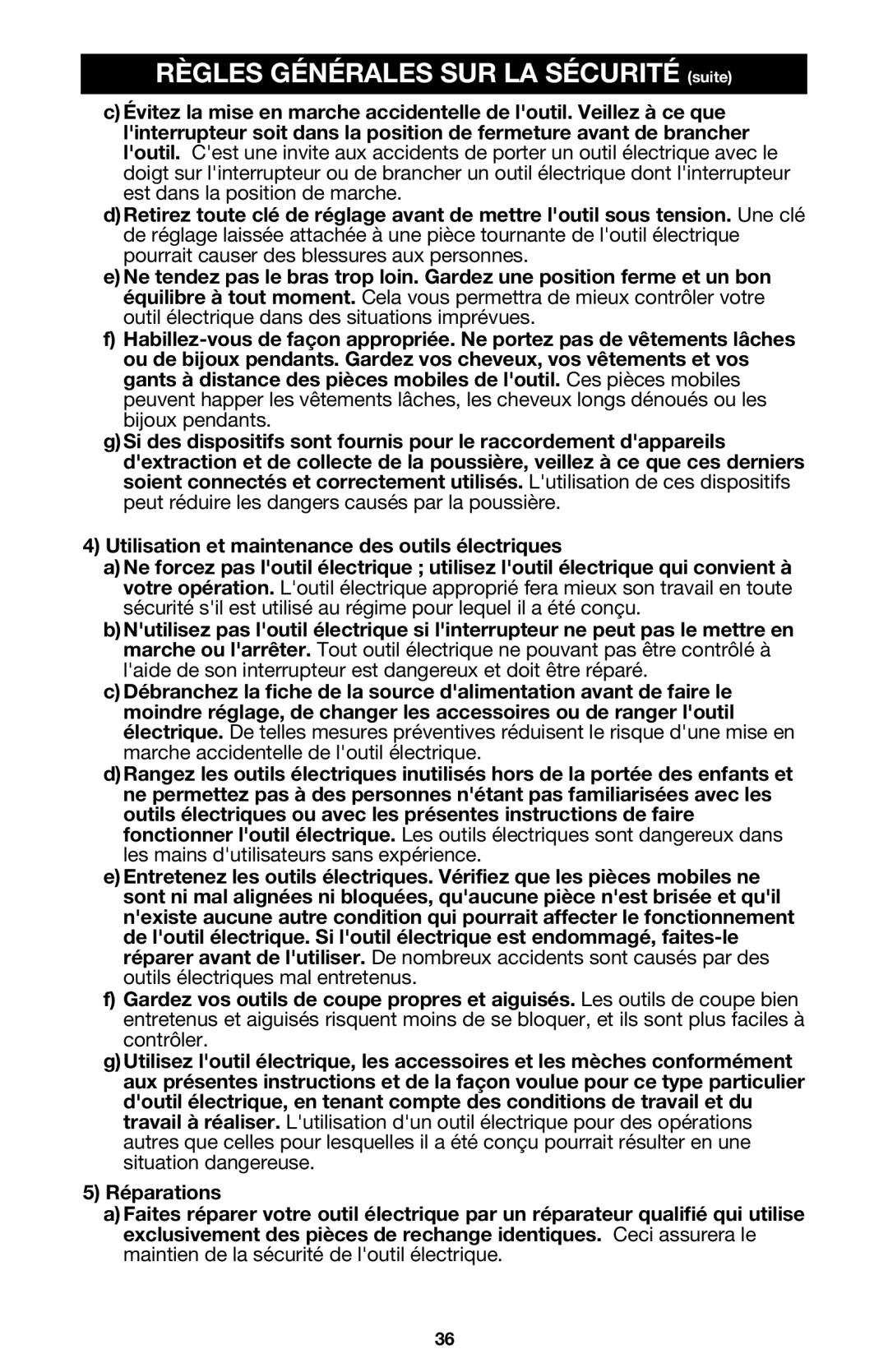 Porter-Cable 333VS instruction manual Règles Générales SUR LA Sécurité suite 