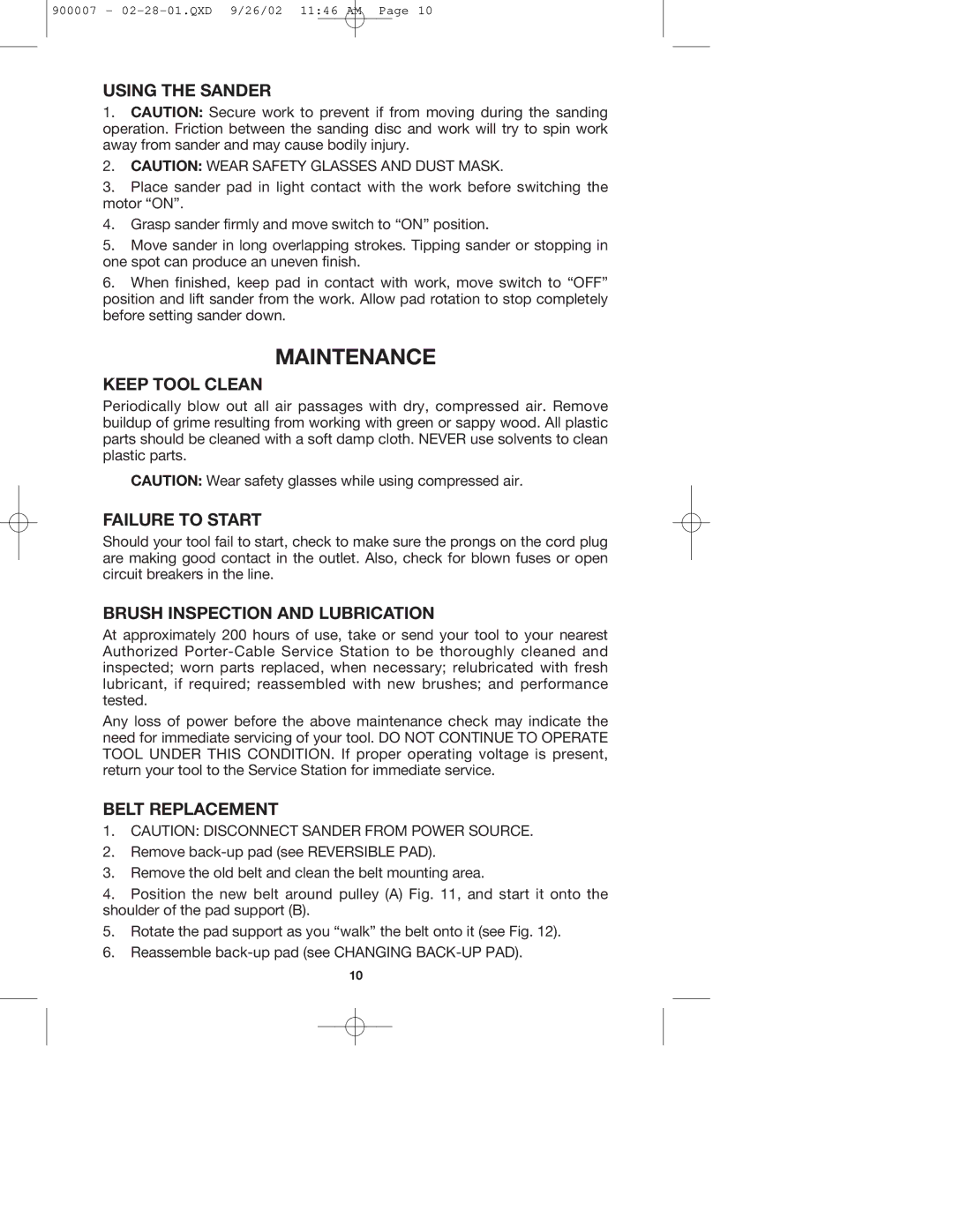 Porter-Cable 335 instruction manual Maintenance 