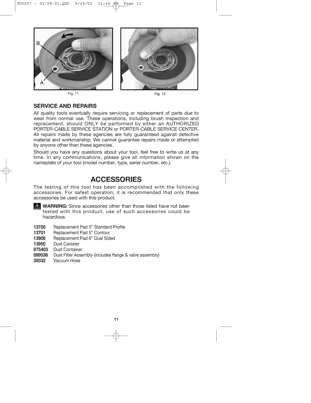 Porter-Cable 335 instruction manual Accessories, Service and Repairs 