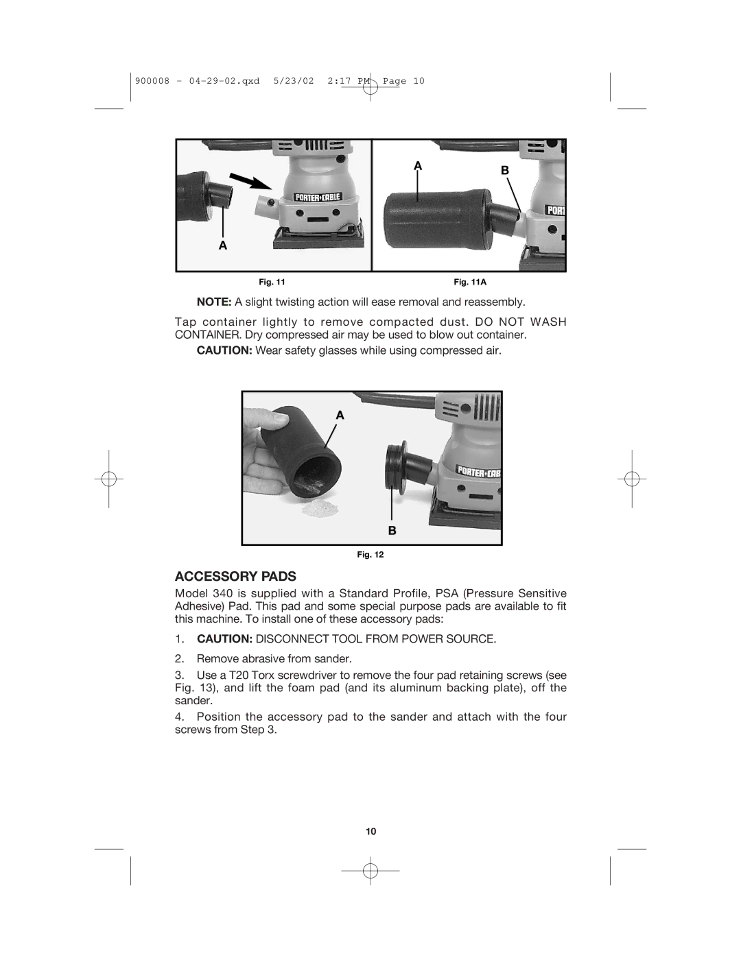 Porter-Cable 340 instruction manual Accessory Pads 