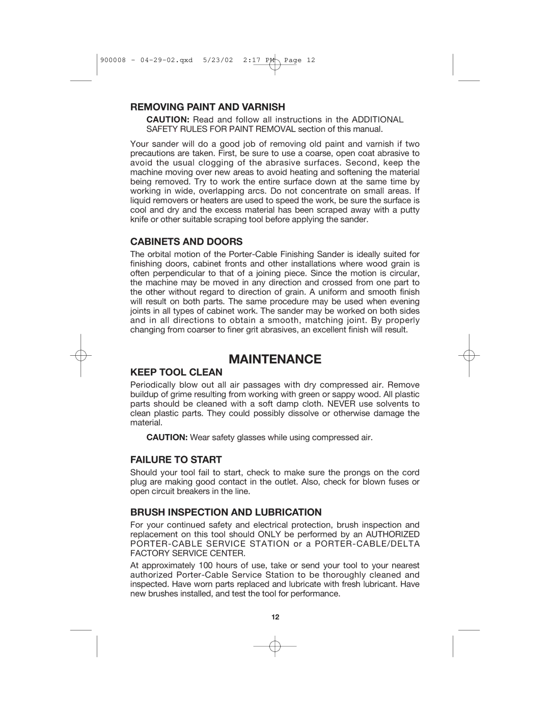 Porter-Cable 340 instruction manual Maintenance 