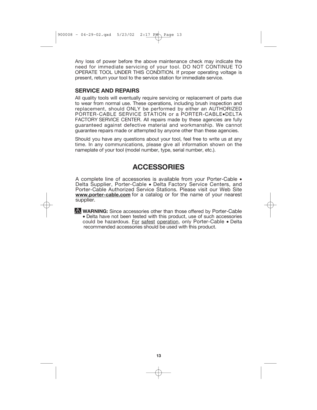 Porter-Cable 340 instruction manual Accessories, Service and Repairs 