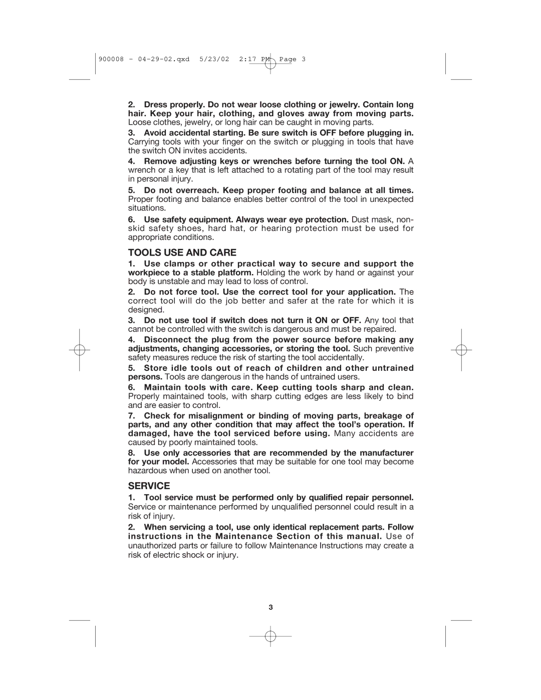 Porter-Cable 340 instruction manual Tools USE and Care, Service 